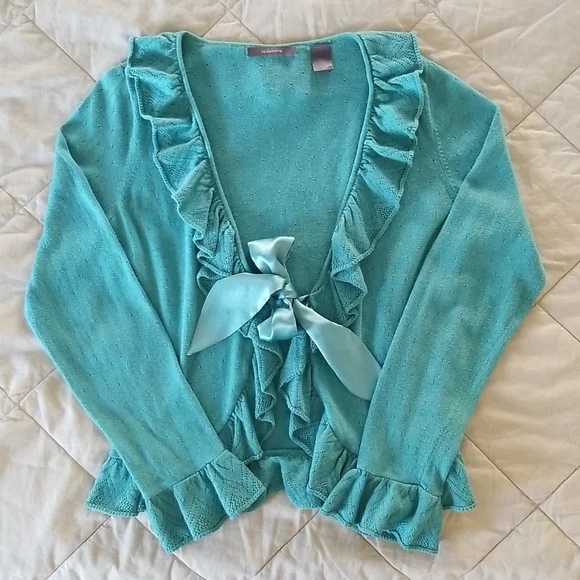 Pointelle Tie-Front Cardigan - Liz Claiborne, VGUC - Picture 2 of 9